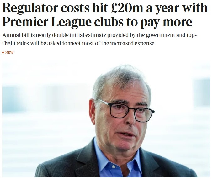英媒:独立足球监管机构每年支出达2000万镑,英超俱乐部要出大头 英媒:独立足球监管机构每年支出达2000万镑,英超俱乐部要出大头